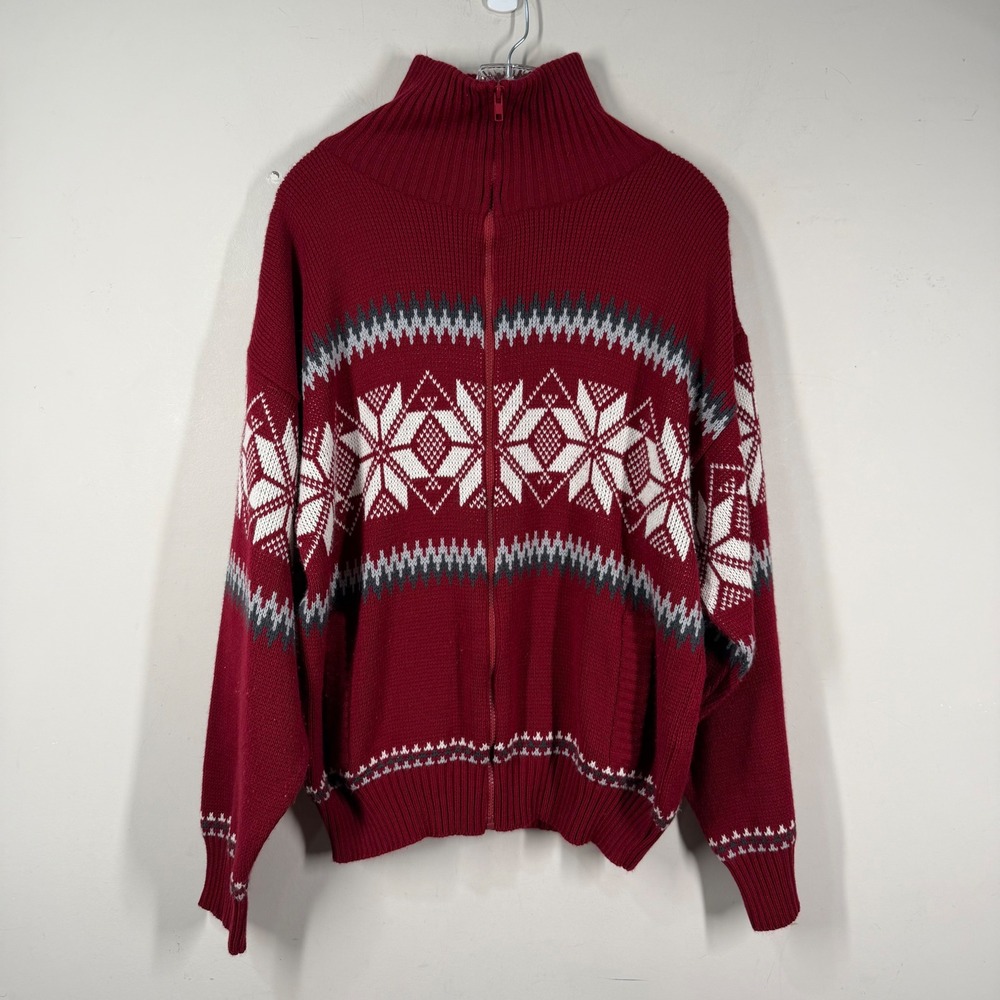 Scandia Woods Mens Sz XL Full Zip Nordic Snowflake Fair Isle Sweater Cardigan